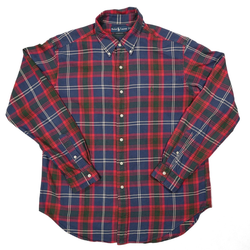 RALPH LAUREN Men's XL Red‎ Blue Green Plaid Classic Fit Button Down Dress Shirt - Picture 2 of 7